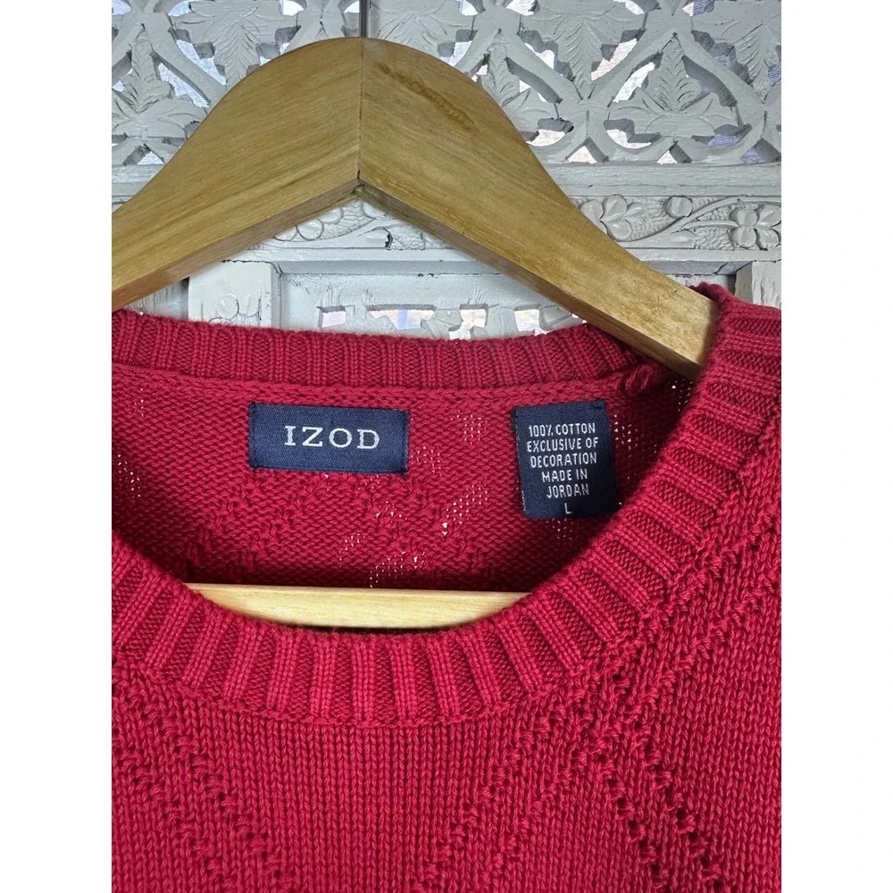 IZOD Red Diamond Argyle Chunky Crewneck Long Sleeve Grandpa Sweater Sz Large‎